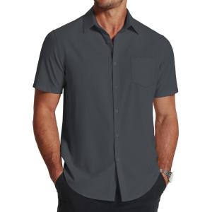 imageCOOFANDY Mens Short Sleeve Dress Shirts Wrinkle Free Regular Fit Dress Shirt Textured Casual Button Down ShirtsGrey