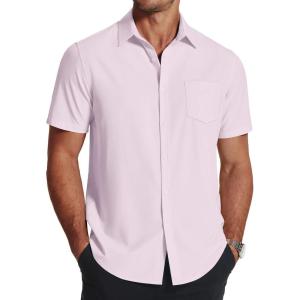 imageCOOFANDY Mens Short Sleeve Dress Shirts Wrinkle Free Regular Fit Dress Shirt Textured Casual Button Down ShirtsLavender