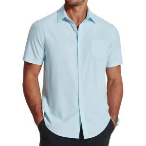 imageCOOFANDY Mens Short Sleeve Dress Shirts Wrinkle Free Regular Fit Dress Shirt Textured Casual Button Down ShirtsLight Blue