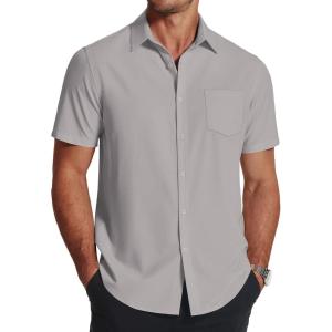 imageCOOFANDY Mens Short Sleeve Dress Shirts Wrinkle Free Regular Fit Dress Shirt Textured Casual Button Down ShirtsLight Grey