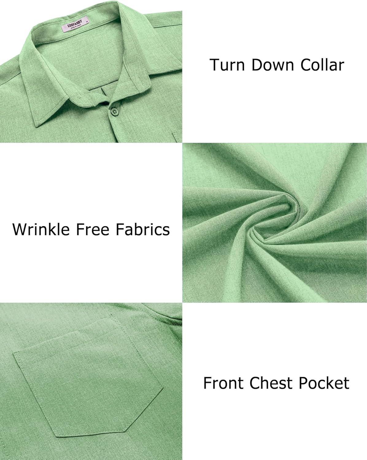imageCOOFANDY Mens Casual Button Down Shirts Long Sleeve Untucked Shirts Regular Fit Linen ShirtGreen