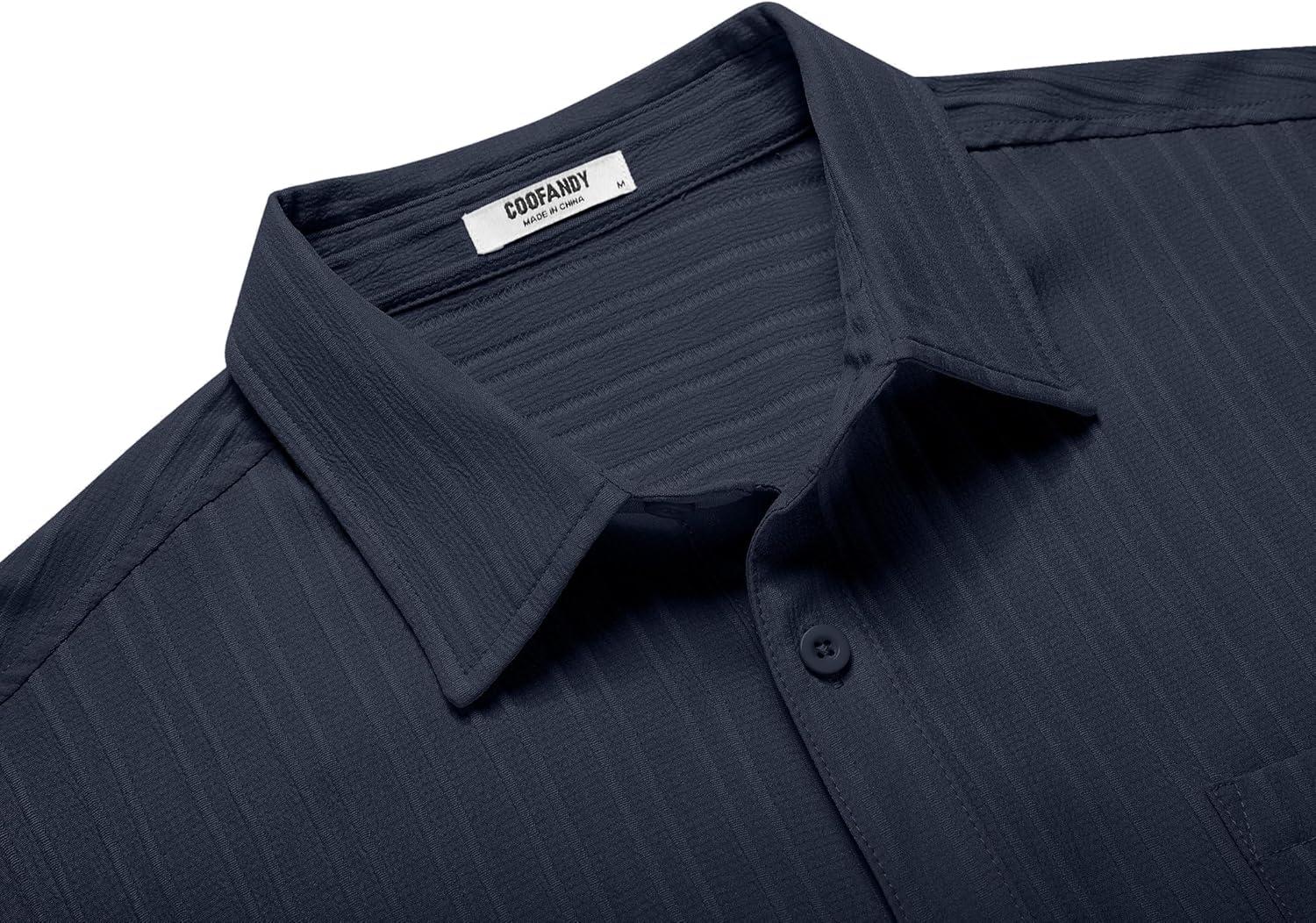 imageCOOFANDY Mens Casual Button Down Shirts Short Sleeve Textured Summer Beach Shirt with PocketIndigo