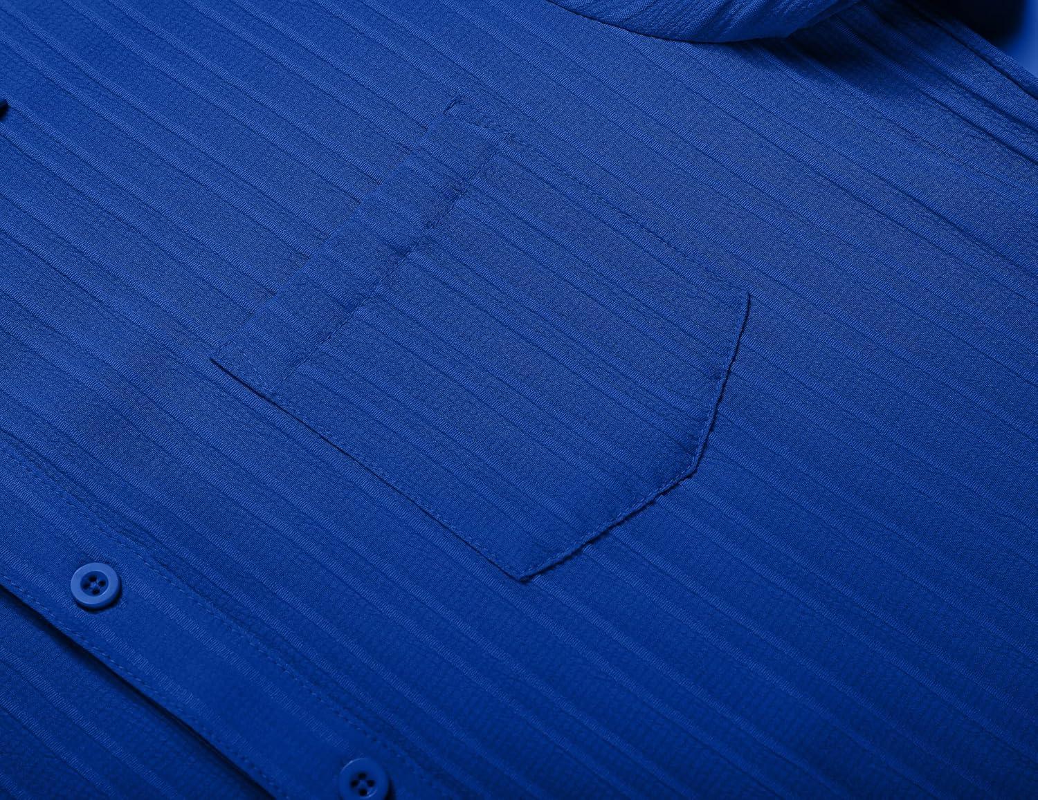 imageCOOFANDY Mens Casual Button Down Shirts Short Sleeve Textured Summer Beach Shirt with PocketRoyal Blue