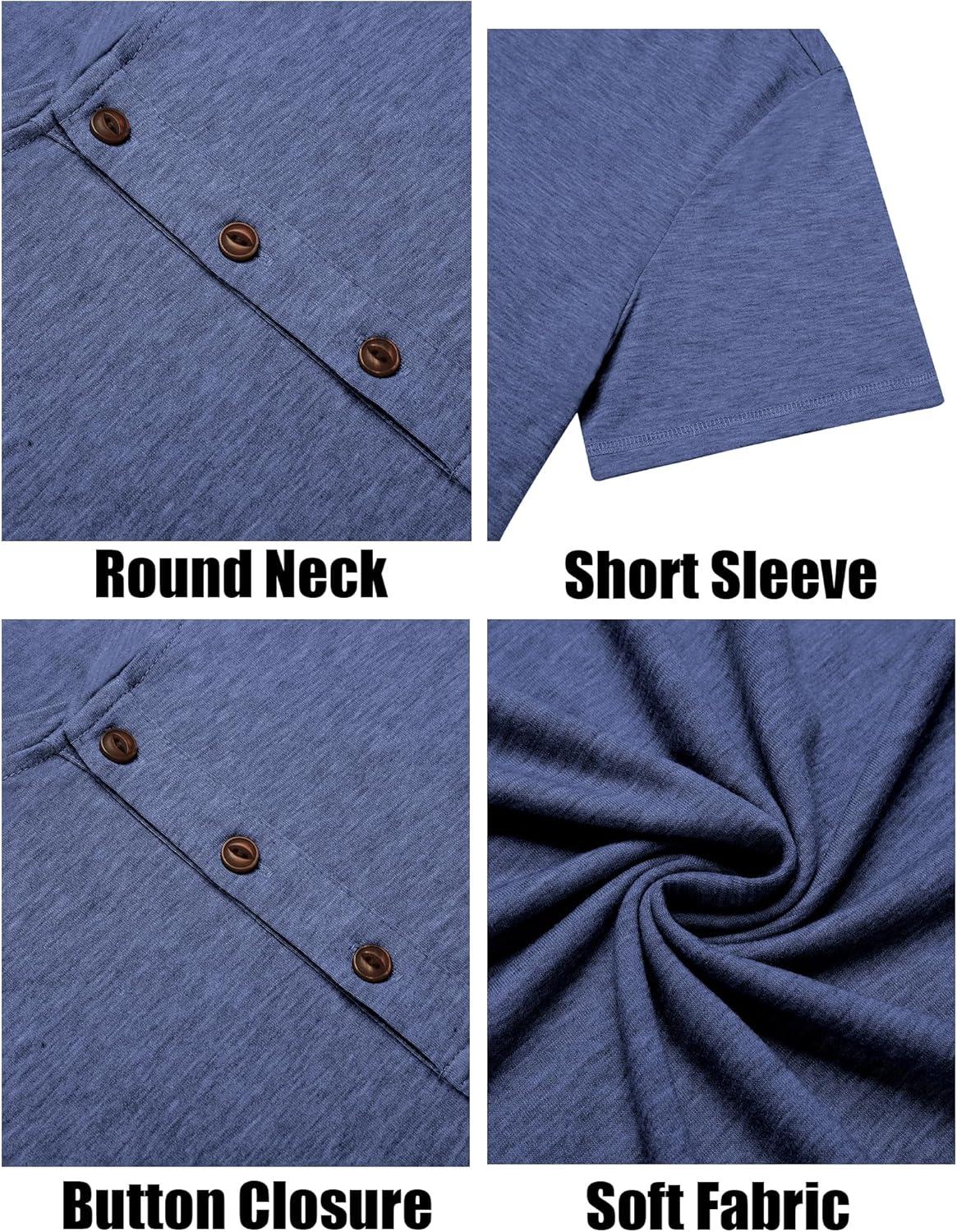 imageCOOFANDY Mens Henley Shirts Short Sleeve Casual Basic Tee Summer Button Henley Soild T ShirtsDeep Blue
