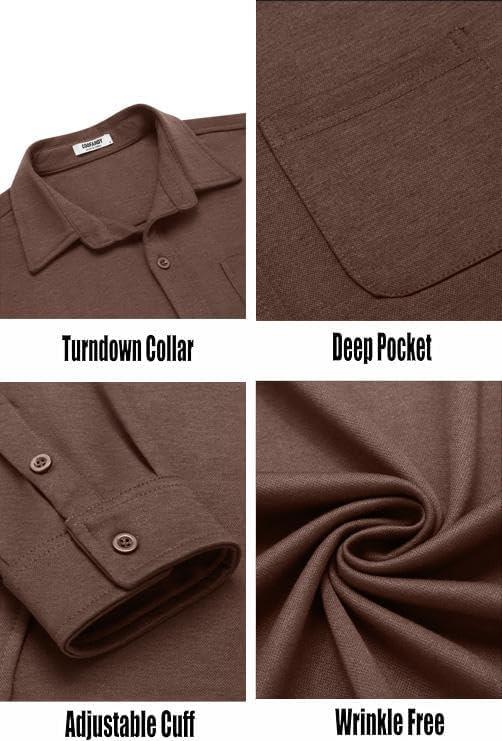 imageCOOFANDY Mens Long Sleeve Wrinkle Free Shirts Casual Button Down Stretch Dress Shirt with PocketBrown