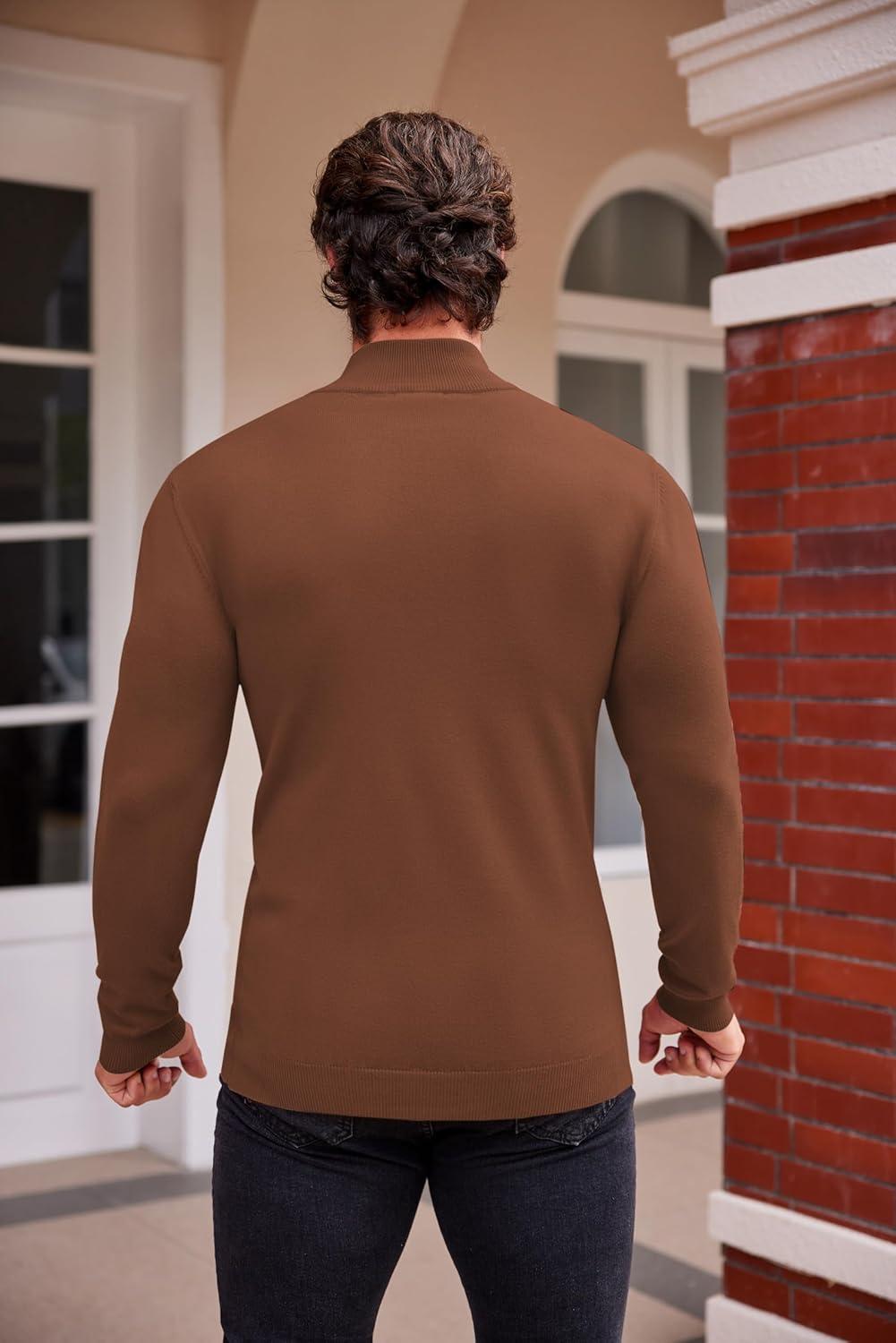 imageCOOFANDY Mens Slim Fit Mock Turtleneck Pullover Sweater Casual Basic Knitted Thermal SweatersBrown1