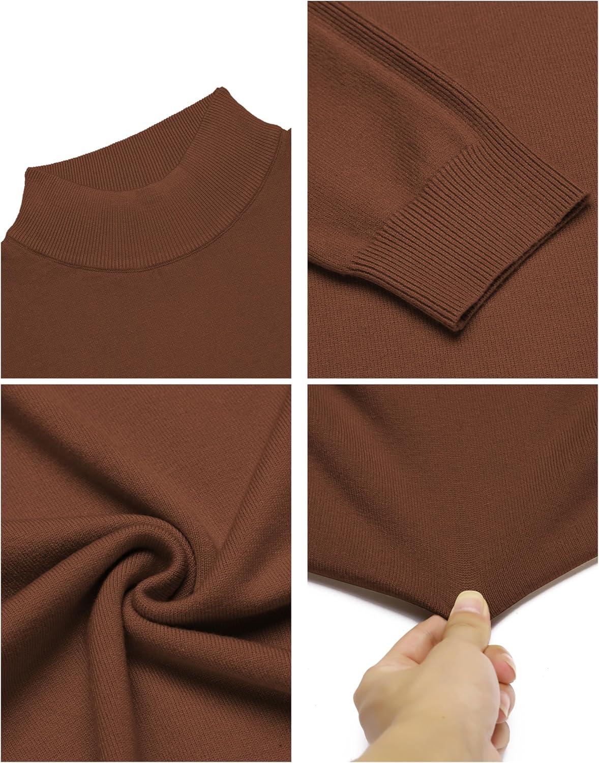 imageCOOFANDY Mens Slim Fit Mock Turtleneck Pullover Sweater Casual Basic Knitted Thermal SweatersBrown1