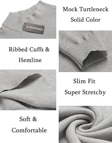 imageCOOFANDY Mens Slim Fit Mock Turtleneck Pullover Sweater Casual Basic Knitted Thermal SweatersLight Grey