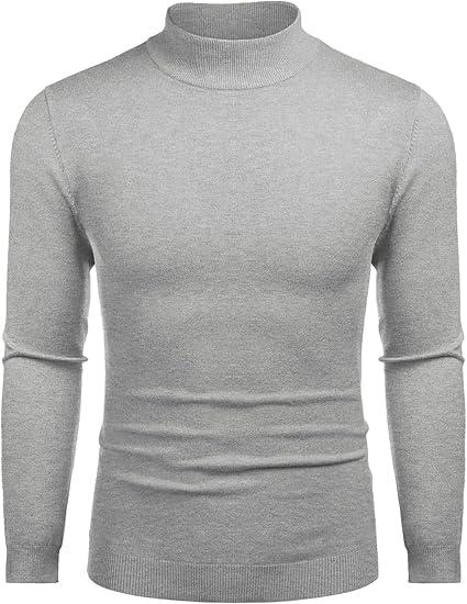 imageCOOFANDY Mens Slim Fit Mock Turtleneck Pullover Sweater Casual Basic Knitted Thermal SweatersLight Grey