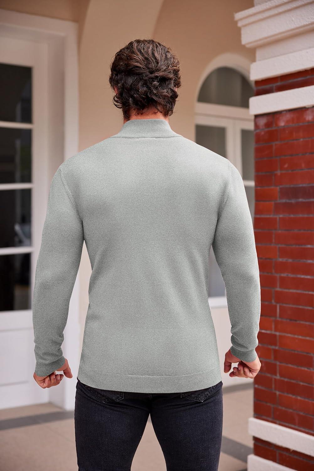 imageCOOFANDY Mens Slim Fit Mock Turtleneck Pullover Sweater Casual Basic Knitted Thermal SweatersLight Grey