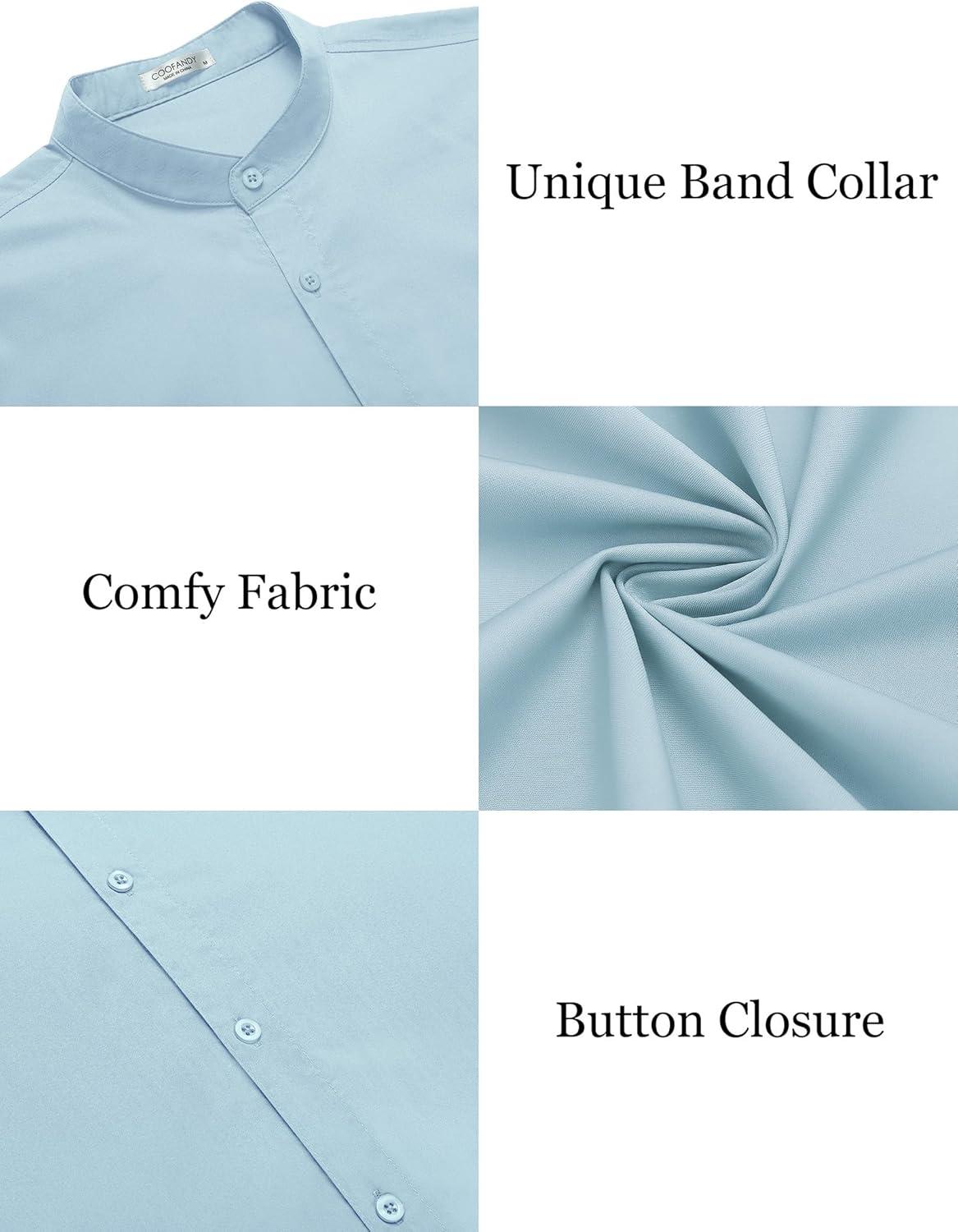 imageCOOFANDY Muscle Fit Dress Shirts for Men Banded Collar Casual Button Down ShirtsLight Blue