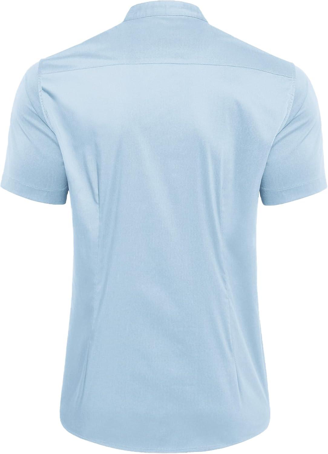 imageCOOFANDY Muscle Fit Dress Shirts for Men Banded Collar Casual Button Down ShirtsLight Blue
