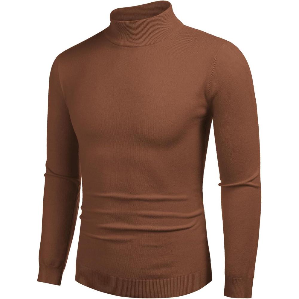 imageCOOFANDY Mens Slim Fit Mock Turtleneck Pullover Sweater Casual Basic Knitted Thermal SweatersBrown1