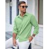 imageCOOFANDY Mens Casual Button Down Shirts Long Sleeve Untucked Shirts Regular Fit Linen ShirtGreen