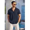 imageCOOFANDY Mens Casual Button Down Shirts Short Sleeve Textured Summer Beach Shirt with PocketIndigo