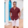 imageCOOFANDY Mens Casual Button Down Shirts Short Sleeve Textured Summer Beach Shirt with PocketWine Red
