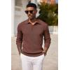imageCOOFANDY Mens Knit Polo Shirts Long Sleeve Casual Polo Sweaters Shirt Waffle Textured Collared SweaterBrown