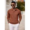 imageCOOFANDY Mens Knit Polo Shirts Long Sleeve Casual Polo Sweaters Shirt Waffle Textured Collared SweaterCaramel