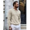 imageCOOFANDY Mens Knit Polo Shirts Long Sleeve Casual Polo Sweaters Shirt Waffle Textured Collared SweaterCream
