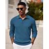 imageCOOFANDY Mens Knit Polo Shirts Long Sleeve Casual Polo Sweaters Shirt Waffle Textured Collared SweaterDeep Blue