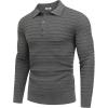 imageCOOFANDY Mens Knit Polo Shirts Long Sleeve Casual Polo Sweaters Shirt Waffle Textured Collared SweaterGray Textured Stripes1