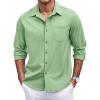 imageCOOFANDY Mens Casual Button Down Shirts Long Sleeve Untucked Shirts Regular Fit Linen ShirtGreen