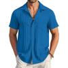 imageCOOFANDY Mens Casual Button Down Shirts Short Sleeve Textured Summer Beach Shirt with PocketBlue