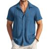 imageCOOFANDY Mens Casual Button Down Shirts Short Sleeve Textured Summer Beach Shirt with PocketDark Blue