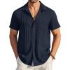 imageCOOFANDY Mens Casual Button Down Shirts Short Sleeve Textured Summer Beach Shirt with PocketIndigo