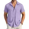 imageCOOFANDY Mens Casual Button Down Shirts Short Sleeve Textured Summer Beach Shirt with PocketLight Purple