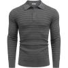 imageCOOFANDY Mens Knit Polo Shirts Long Sleeve Casual Polo Sweaters Shirt Waffle Textured Collared SweaterGray Textured Stripes1