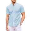 imageCOOFANDY Muscle Fit Dress Shirts for Men Banded Collar Casual Button Down ShirtsLight Blue