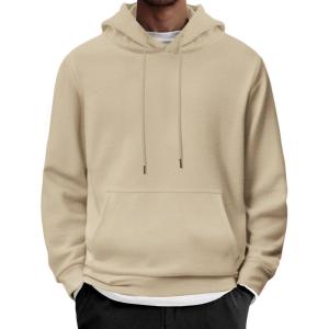 imageCOOFANDY Mens Hoodie Long Sleeve Casual Pullover Hooded Sweatshirt Fashion Drawstring Hoodies with PocketKhaki