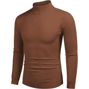 imageCOOFANDY Mens Slim Fit Mock Turtleneck Pullover Sweater Casual Basic Knitted Thermal SweatersBrown1