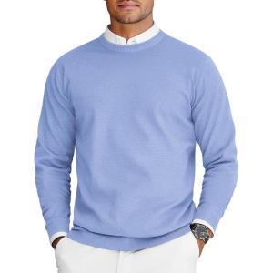 imageCOOFANDY Mens Crew Neck Sweaters Long Sleeve Lightweight Knit Dress Pullover SweatersClear Blue