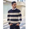 imageCOOFANDY Mens Crew Neck Sweater Slim Fit Lightweight Sweatshirts Knitted Pullover for Casual Or Dressy WearStripe BlueBeige