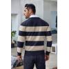 imageCOOFANDY Mens Crew Neck Sweater Slim Fit Lightweight Sweatshirts Knitted Pullover for Casual Or Dressy WearStripe BlueBeige