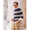 imageCOOFANDY Mens Crew Neck Sweater Slim Fit Lightweight Sweatshirts Knitted Pullover for Casual Or Dressy WearStripe BlueBeige