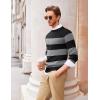 imageCOOFANDY Mens Crew Neck Sweater Slim Fit Lightweight Sweatshirts Knitted Pullover for Casual Or Dressy WearStripe Light GreyGrey