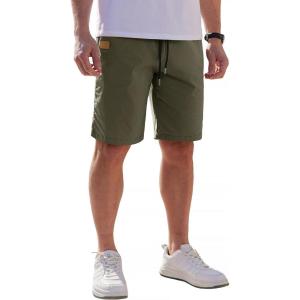 imageCOOFANDY Mens Casual Shorts Cotton Elastic Waist Drawstring Shorts Lightweight Summer Beach ShortsAdark Green