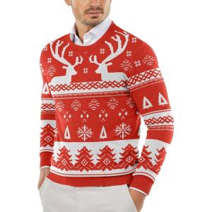 imageCOOFANDY Mens Crew Neck Sweater Slim Fit Lightweight Sweatshirts Knitted Pullover for Casual Or Dressy WearChristmas Red