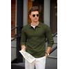 imageCOOFANDY Mens Knit Polo Shirts Casual Long Sleeve Collared Pullover Sweaters Quarter Button Ribbed Vintage Polo SweaterArmy Green