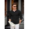 imageCOOFANDY Mens Knit Polo Shirts Casual Long Sleeve Collared Pullover Sweaters Quarter Button Ribbed Vintage Polo SweaterBlack