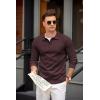 imageCOOFANDY Mens Knit Polo Shirts Casual Long Sleeve Collared Pullover Sweaters Quarter Button Ribbed Vintage Polo SweaterBrownish Red