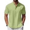 imageCOOFANDY Mens Henley TShirts Short Sleeve Casual Button Henley Shirts Band Collar Tee Summer Beach Hippie ShirtsGreen