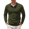 imageCOOFANDY Mens Knit Polo Shirts Casual Long Sleeve Collared Pullover Sweaters Quarter Button Ribbed Vintage Polo SweaterArmy Green