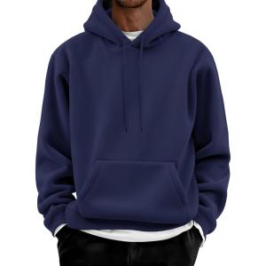 imageCOOFANDY Men Cotton Fleece Hooded Sweatshirt Casual Long Sleeve Hoodies Pullover Fashion Drawstring Hoodie with Kanga PocketBlue Purple