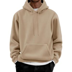 imageCOOFANDY Men Cotton Fleece Hooded Sweatshirt Casual Long Sleeve Hoodies Pullover Fashion Drawstring Hoodie with Kanga PocketKhaki