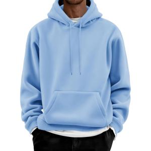 imageCOOFANDY Men Cotton Fleece Hooded Sweatshirt Casual Long Sleeve Hoodies Pullover Fashion Drawstring Hoodie with Kanga PocketLight Blue