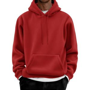 imageCOOFANDY Men Cotton Fleece Hooded Sweatshirt Casual Long Sleeve Hoodies Pullover Fashion Drawstring Hoodie with Kanga PocketRed